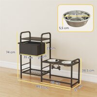 Erhöhter Hundenapf Höhenverstellbar Futternapf mit Stauraum Wassernapf 2 x 800ml Edelstahlnäpfen 89,5x27x74 cm Schwarz