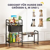 Erhöhter Hundenapf Höhenverstellbar Futternapf mit Stauraum Wassernapf 2 x 800ml Edelstahlnäpfen 89,5x27x74 cm Schwarz