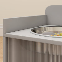 Erhöhte Futterstation mit 2 Näpfen und Schrank, MDF, Edelstahl, Knochenmuster, Grau