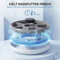 Futterautomat, automatischer kabelloser Futterspender mit Timer bis zu 6 Mahlzeiten, LED-Display, Kühlakku Grau