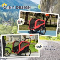 2-in-1 Hundeanhänger Hundebuggy bis 30kg klappbar und lagerbar Lenker Fußstütze Reflektoren Sicherheitsfahne 170 cm x 77 cm x 90 cm Rot
