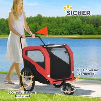2-in-1 Hundeanhänger Hundebuggy bis 30kg klappbar und lagerbar Lenker Fußstütze Reflektoren Sicherheitsfahne 170 cm x 77 cm x 90 cm Rot