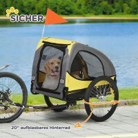 Hundeanhänger bis 20kg Netzfenster aufrollbare Abdeckung Universalkupplung Stahlrahmen gelb 140 x 71 x 83 cm
