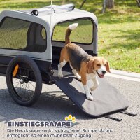 Faltbar Fahrradanhänger für Mittelgroße Hunde bis 20kg mit herunterklappbare Rampe Reflektoren Leine Flagge Grau