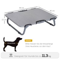 Hundeliege Outdoor, klappbar Erhöhtes Hundebett für kleine Hunde, Kühlendes Haustierliege mit Stahlrahmen, Haustierbett für Draußen Camping, 59 x 46 x 15 cm, Grau
