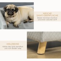 Hundesofa mit Holzbeinen Hundebett Haustiersofa Hundematte für kleine Hunde bis zu 8 kg Samt-Touch Grau 64 x 45 x 36 cm