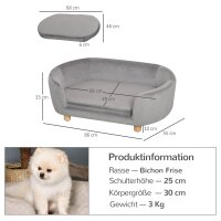 Haustiersofa Hundesofa Hundebett mit Holländischer Samt Schaumstoff Birke Bein für Katzen Hunde  86 x 55 x 33 cm Hellgrau