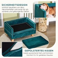 Hundesofa Hundebett Hundecouch aus Samt mit Rückenlehne, Holzbeine, Kissen, bis zu 8 kg 64 x 45 x 36 cm Blau