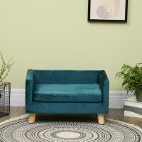 Hundesofa Hundebett Hundecouch aus Samt mit Rückenlehne, Holzbeine, Kissen, bis zu 8 kg 64 x 45 x 36 cm Blau