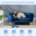 Hundesofa Hundebett aus holländischem Samt Hundecouch mit Rückenlehne, Holzbeine, Kissen Blau