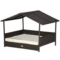 Rattan Hundeliege Outdoor mit Dach, Erhöhtes...
