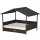 Rattan Hundeliege Outdoor mit Dach, Erhöhtes Hundebett 69 x 98 x 70 cm Kühlendes Haustierliege mit Metallrahmen, Abnehmbare Kissen Hautierbett für kleine und mittelgroße Hunde, Kaffee-Braun