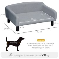 Hundesofa aus Samt mit Rückenlehne Hundebett Holzbeine für mittle Hunde 82 x 54 x 36 cm Hellgrau