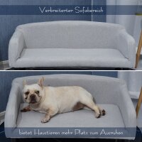 Hundesofa aus Samt mit Rückenlehne Hundebett Holzbeine für mittle Hunde 82 x 54 x 36 cm Hellgrau