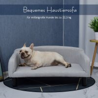 Hundesofa aus Samt mit Rückenlehne Hundebett Holzbeine für mittle Hunde 82 x 54 x 36 cm Hellgrau