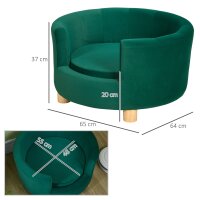 Hundesofa Hundecouch, Waschbarer Bezug, Haustiersofa mit Rückenlehne und Holzbeine, Katzensofa, für kleine Hunde unter 4,5 kg, Grün