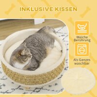 Haustierbett für Katzen und Hunde, Seegras, waschbares Kissen, 48 cm x 48 cm x 24,5 cm, Beige + Khaki - Natur