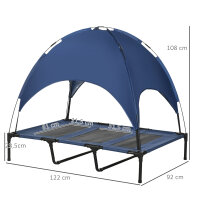 Outdoor-Hundeschlafplatz Wetterfestes Hundebett, mit Baldachin, klappbar, 122 x 92 x 108 cm, Blau + Schwarz