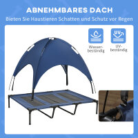 Outdoor-Hundeschlafplatz Wetterfestes Hundebett, mit Baldachin, klappbar, 122 x 92 x 108 cm, Blau + Schwarz