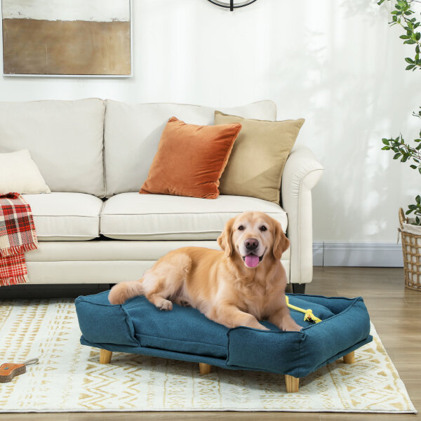 Hundesofa, Haustiersofa, Haustierbett, abnehmbares u, waschbares Polster, Natur+ Dunkelblau