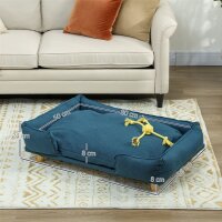 Hundesofa, Haustiersofa, Haustierbett, abnehmbares u, waschbares Polster, Natur+ Dunkelblau