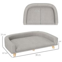 Hundesofa für große Hunde bis 30 kg, gepolsterte, Kiefernholzbeine, 98 x 67 x 25 cm, Grau