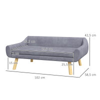 Haustiersofa Hundesofa, Skandidesign, abnehmbares Polster, Samtoptik, 102 cm x 58,5 cm x 42,5 cm, Grau + Natur