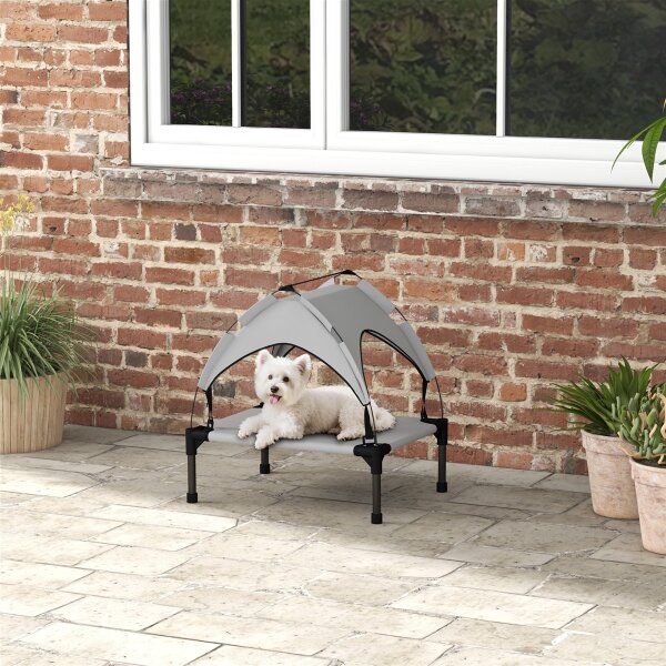 Hundebett mit Dach, Outdoor, tragbar, wasserabweisend, bis 30 kg, 61 x 46 x 63 cm, Hellgrau