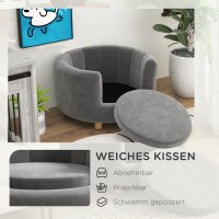 Haustierbett für Hunde und Katzen, Holzbeine, erhöht, Flanellbezug, abnehmbares Kissen, Grau