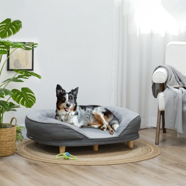 Hundebett für Hunde bis 25 kg, abnehmbarer Bezug, rutschfeste Füße, 90 x 78 x 25 cm, Grau