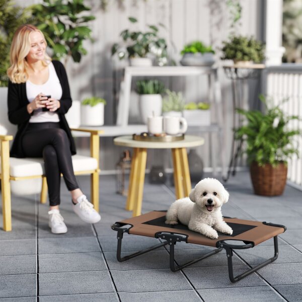 Erhöhtes Hundebett klappbar Haustierbett, Outdoor Hundeliege mit Netzdesign Kaffee Oxford 75 x 51 x 18 cm