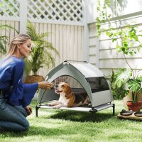 Hundeliege Outdoor mit Dach, Erhöhtes Hundebett...