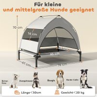 Hundeliege Outdoor mit Dach, Erhöhtes Hundebett für mittelgroße Hunde, mit Stahlrahmen, 76x61x70cm, Hellgrau