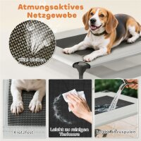 Hundeliege Outdoor mit Dach, Erhöhtes Hundebett für mittelgroße Hunde, mit Stahlrahmen, 76x61x70cm, Hellgrau