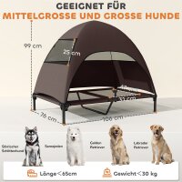 Hundeliege Outdoor mit Dach, Erhöhtes Hundebett für Große Hunde, 106 x 76 x 99 cm, Kaffee