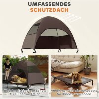 Hundeliege Outdoor mit Dach, Erhöhtes Hundebett für Große Hunde, 106 x 76 x 99 cm, Kaffee