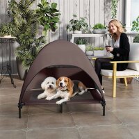 Hundeliege Outdoor mit Dach, Erhöhtes Hundebett für Große Hunde, 106 x 76 x 99 cm, Kaffee