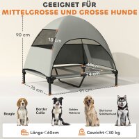Hundeliege Outdoor mit Dach, Erhöhtes Hundebett für Große Hunde, 91 x 76 x 90 cm, Hellgrau