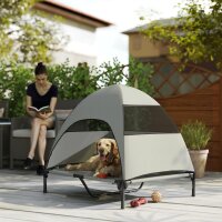 Hundeliege Outdoor mit Dach, Erhöhtes Hundebett für Große Hunde, 91 x 76 x 90 cm, Hellgrau