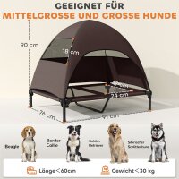 Hundeliege Outdoor mit Dach, Erhöhtes Hundebett für Große Hunde, 91 x 76 x 90 cm, Kaffee