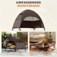 Hundeliege Outdoor mit Dach, Erhöhtes Hundebett für Große Hunde, 91 x 76 x 90 cm, Kaffee