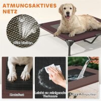 Hundeliege Outdoor mit Dach, Erhöhtes Hundebett für Große Hunde, 91 x 76 x 90 cm, Kaffee
