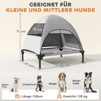 Hundeliege Outdoor mit Dach, Erhöhtes Hundebett für Mittelgroße Hunde, 76 x 61 x 71cm, Hellgrau