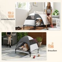 Hundeliege Outdoor mit Dach, Erhöhtes Hundebett für Mittelgroße Hunde, 76 x 61 x 71cm, Hellgrau