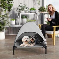 Hundeliege Outdoor mit Dach, Erhöhtes Hundebett für Mittelgroße Hunde, 76 x 61 x 71cm, Hellgrau
