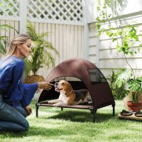 Hundeliege Outdoor mit Dach, Erhöhtes Hundebett...