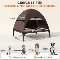 Hundeliege Outdoor mit Dach, Erhöhtes Hundebett für Mittelgroße Hunde, 76 x 61 x 71cm, Kaffee