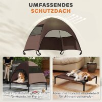 Hundeliege Outdoor mit Dach, Erhöhtes Hundebett für Mittelgroße Hunde, 76 x 61 x 71cm, Kaffee