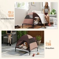 Hundeliege Outdoor mit Dach, Erhöhtes Hundebett für Mittelgroße Hunde, 76 x 61 x 71cm, Kaffee