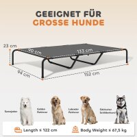 Hundeliege Outdoor, Erhöhtes Hundebett für große Hunde, mit Waschbares Mesh Stahlrahmen, 152 x 94 x 23 cm, Grau